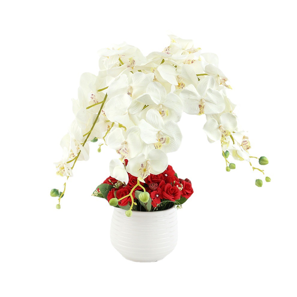Wholesale of new artificial bonsai, home balcony and living room artificial potted plant ornaments, red rose and white rose decorative potted plants Item Picture