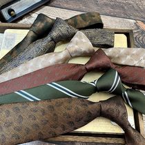 Fancy fashion tie male 8CM formal professional business casual British retro dark green flowers gold coffee stripe Korea