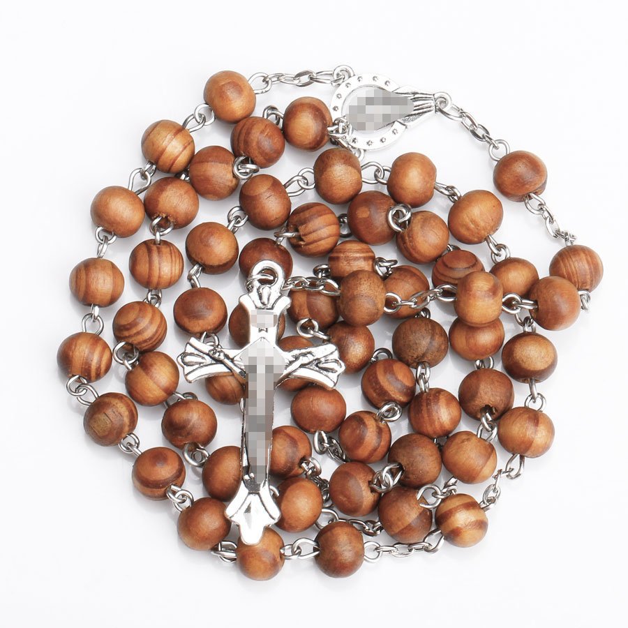 European And American Foreign Trade Hot Nine Pin 59 8Mm Wood Beads Beaded Necklace Cross Wood Beads Rosary Religious Necklace Manufacturers Wholesale