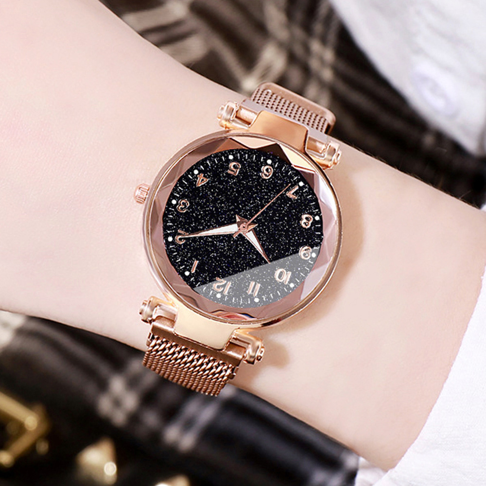 All Fashion Ladies Star Watch Korean Version Of Simple Popular Iron Suction Steel Band Quartz Watch Set details Picture