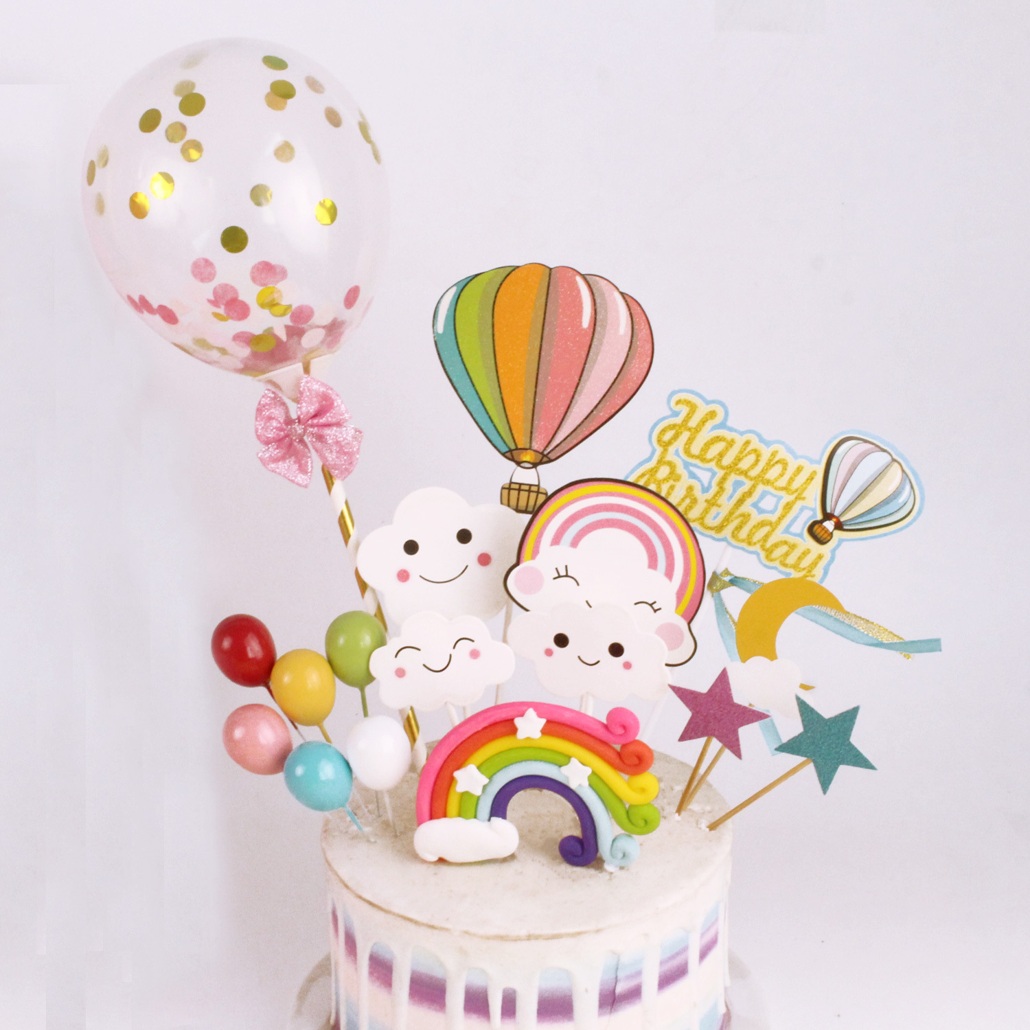 Cross-Border Amazon Cake Decoration Set Cloud Stars Rainbow Birthday Cake Decoration Plug-In Cake Decoration Item Picture