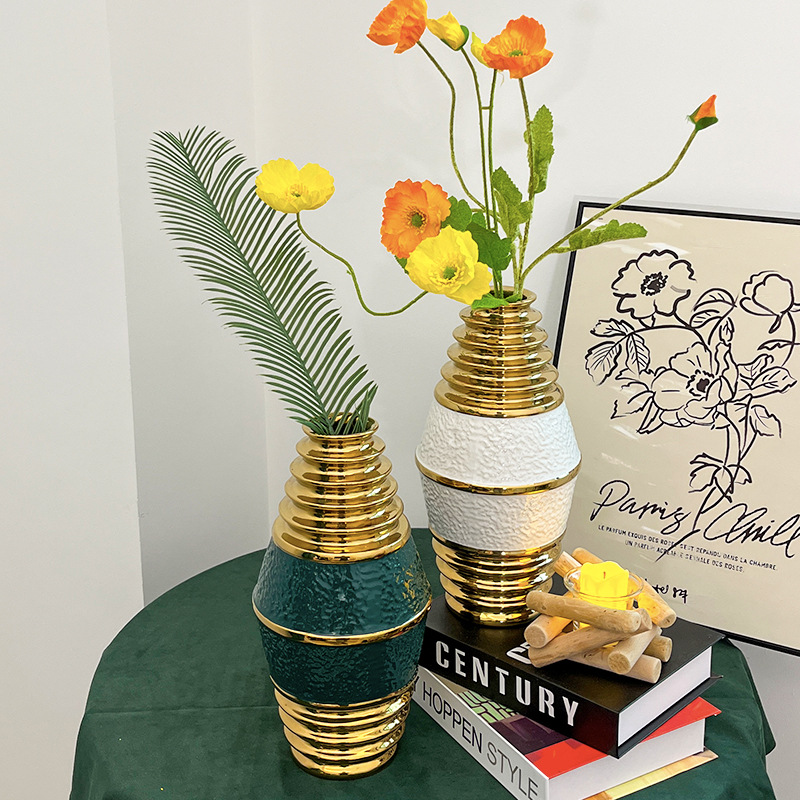 Nordic-style ceramic dried flower simulation flower vases, flower arrangements, living room furniture decorations, high-end decorative items manufacturer wholesale Specification image