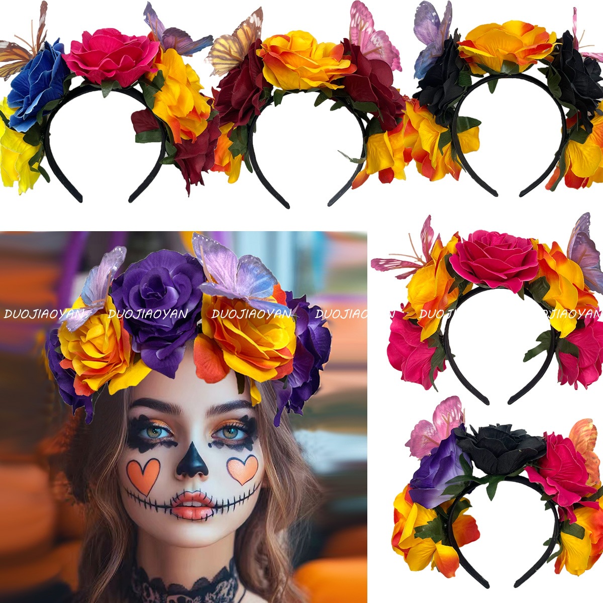New cross-border color rose headband from Europe and America, a realistic three-dimensional large flower high top hair accessory for festival parties for women full figure