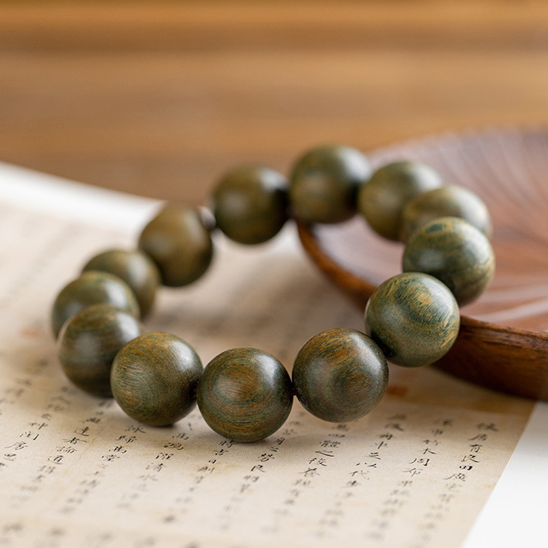 Fuxia Chamfered Square Grain Green Sandalwood Bracelet Wooden Buddha Beads Rosary Holy Sandalwood Short Hand Ground Fruit Geometric Bracelet Specification drawing