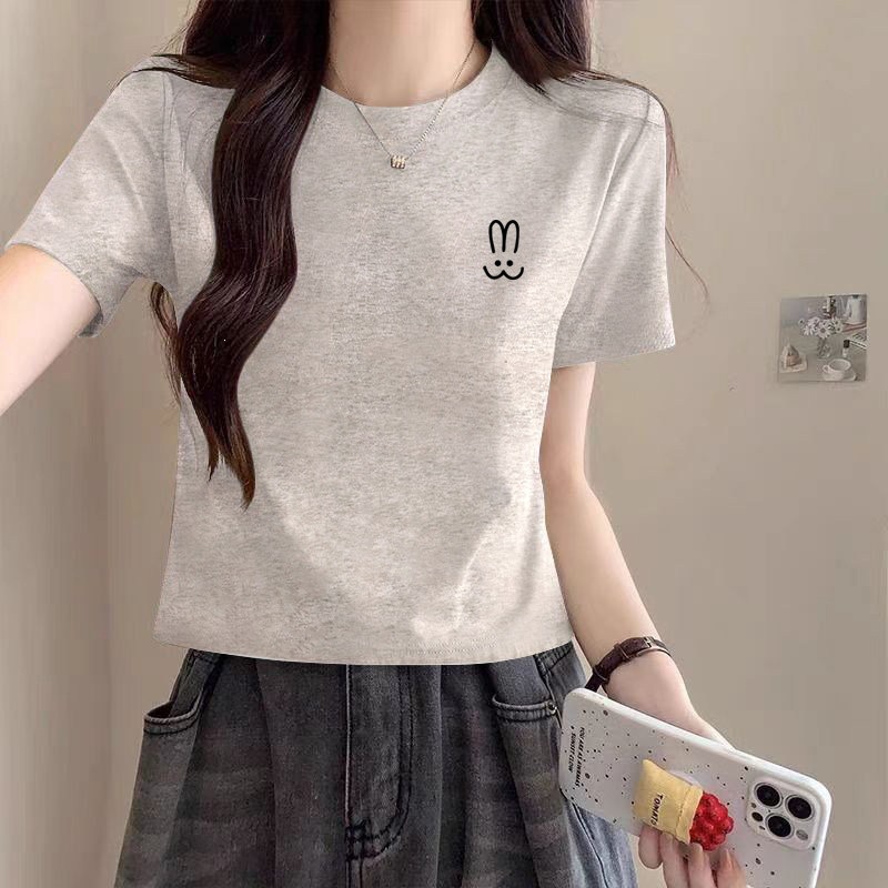 正肩纯色纯棉短款短袖t恤女2026夏季新款简约高级感上衣修身显瘦详情21