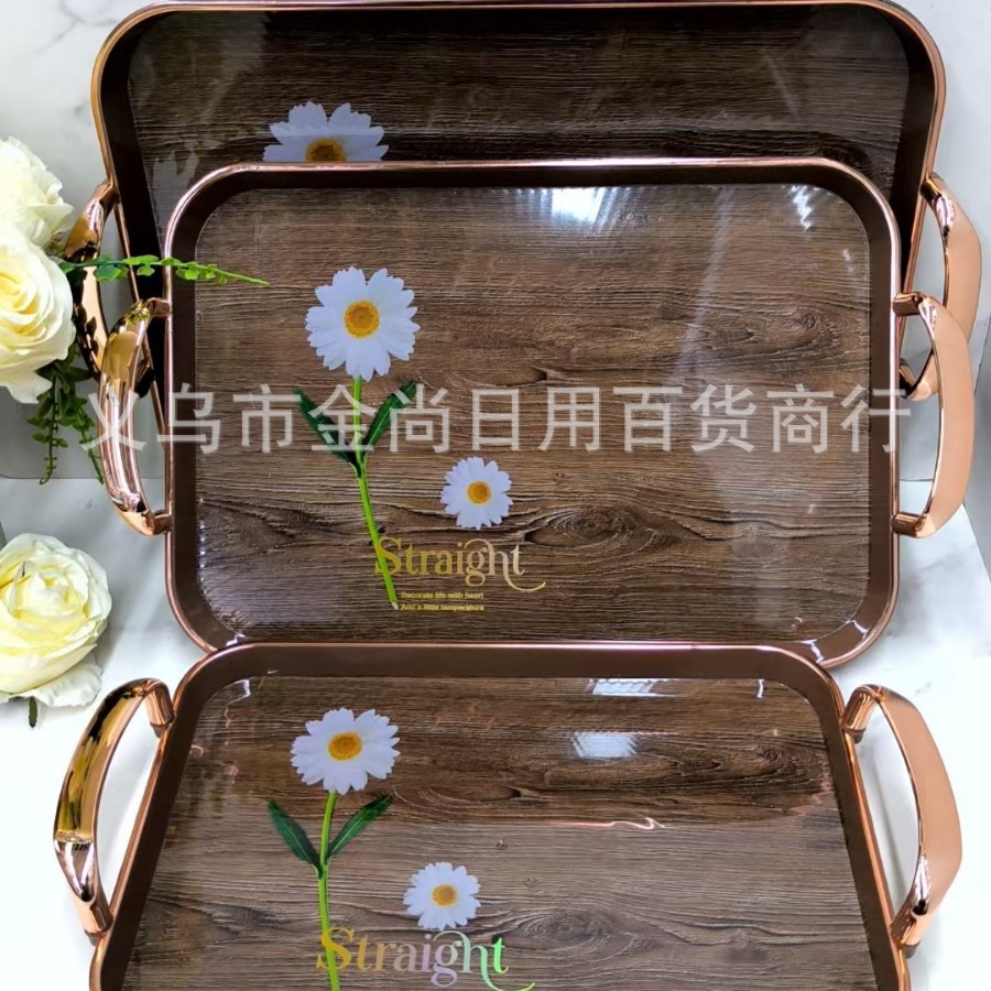 Living room home patterned tea tray, rectangular tray, plastic dinner plate, ins style water cup and tea cup storage plate Item Picture