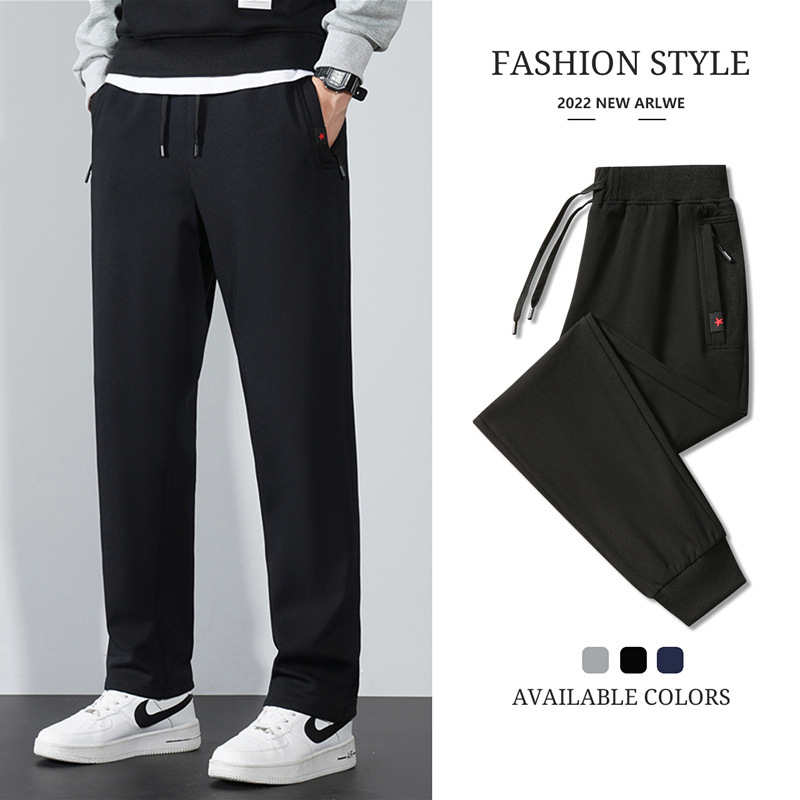 2022 Sports Pants Men's Korean Version Of Casual Nine-Point Pants Men Plus Fleece Bunched Feet Solid Color Pants Fashion Boys Cotton Sweatpants details Picture