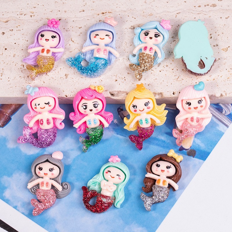 New resin glitter mermaid accessories, diy cream glue phone case, refrigerator, stationery box, cartoon patch material Application Scenario