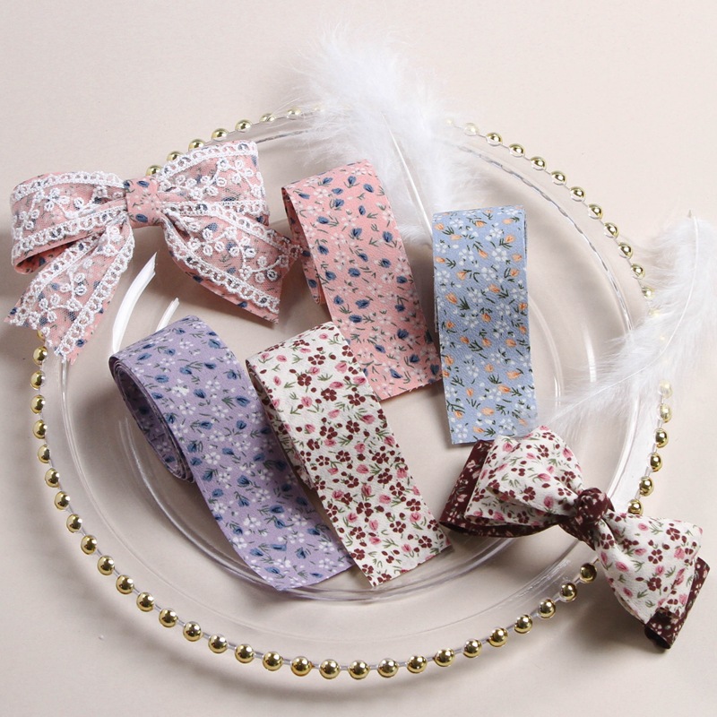 Korean Double-Sided Floral Chiffon Ribbon Diy Bow Hair Accessories Clothing Gift Packaging Hat Band Material Accessories details Picture