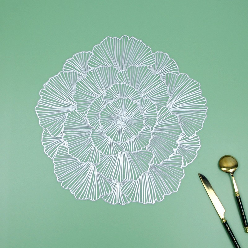 Nordic Light Luxury Pvc Home Dining Mat New Hibiscus Flower Hollowed Out Wash Waterproof Oil Anti-Hot Cup Mat Western Placemat Specification drawing