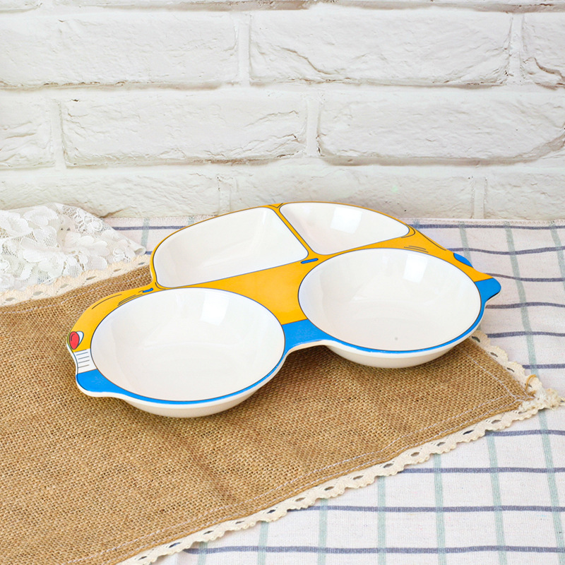 Imitation Porcelain Melamine Children's Cartoon Car Plate Kindergarten Baby Plate Anti-Fall Plate Creative Four Grid Plate Specification drawing