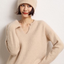 2022年新款秋冬韩版纯色小v领套头女式羊绒衫宽松内搭羊毛衫外套