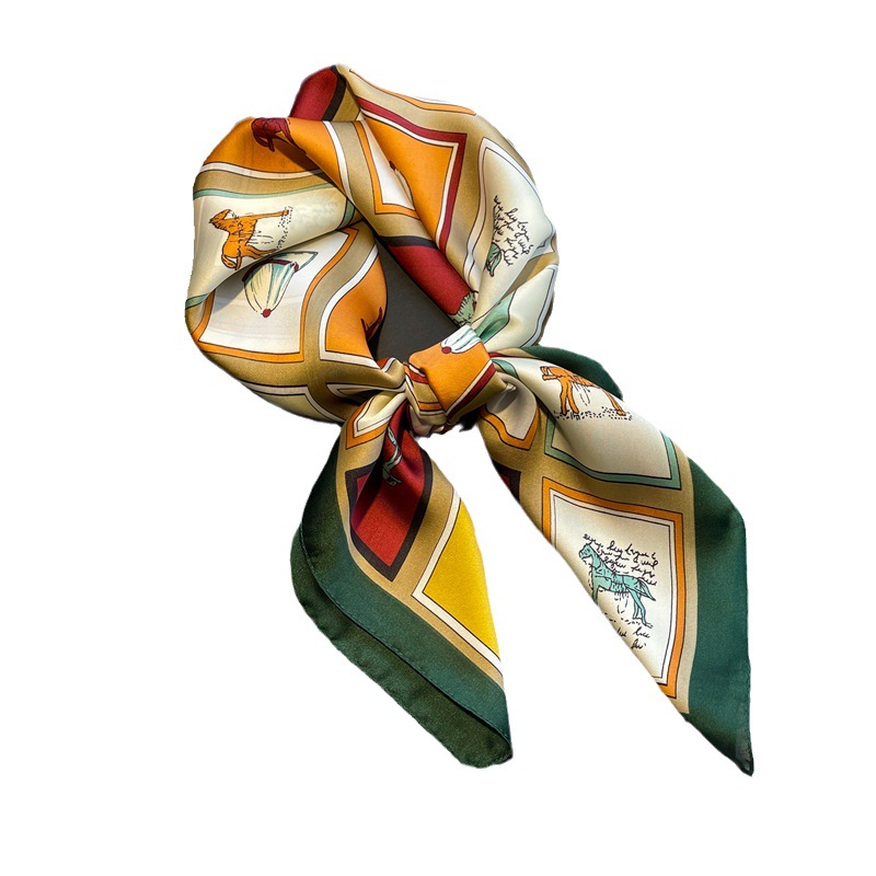 Fashion New Silk Scarf 70Cm Square Scarf Check Scarf Imitation Silk Patchwork Color Korean Version All Tie Scarf Women Decorative Hair Item Picture