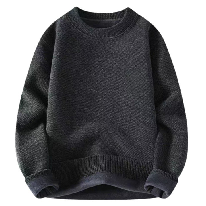 Men's casual, warm, fleece and thickened round-neck sweater for autumn and winter solid color loose one-piece fleece knitted sweater, versatile base layer Item Picture