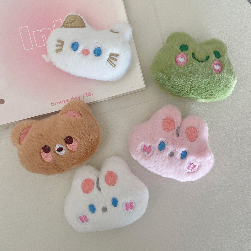 可爱卡通毛绒动物头公仔配件小青蛙小猫小熊小兔玩偶胸针发饰辅料图