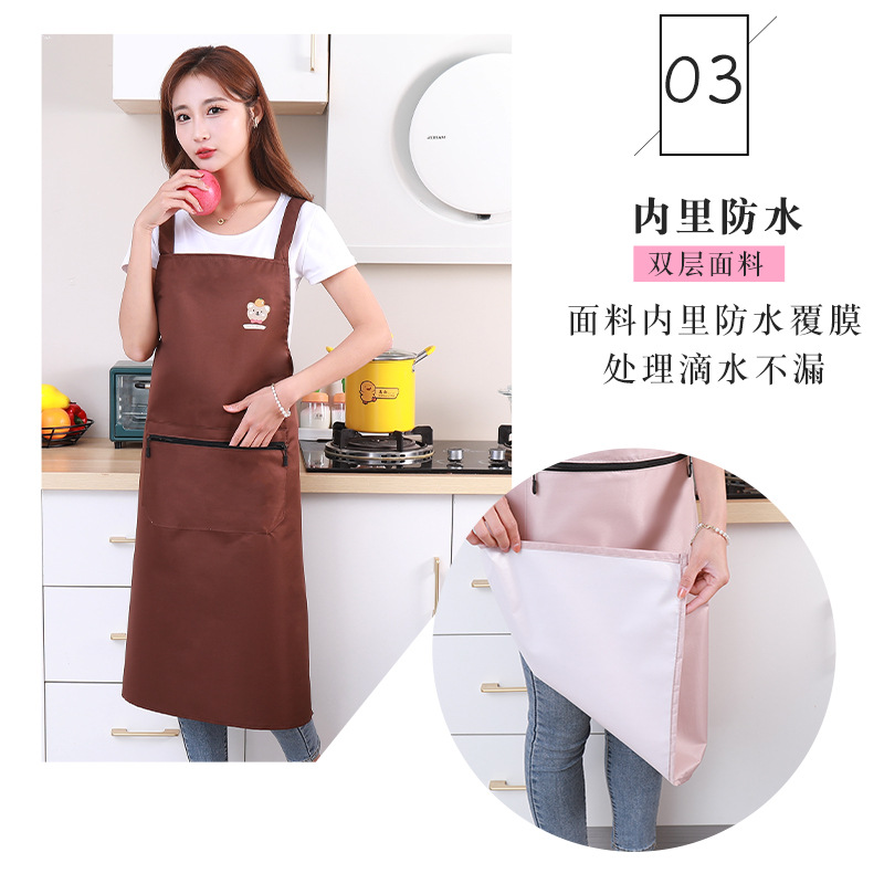 Men's apron lengthened, fatten, waterproof, oil-resistant, zipper pocket apron, kitchen, home, fashionable, stain-resistant, baking work clothes logo Specification image
