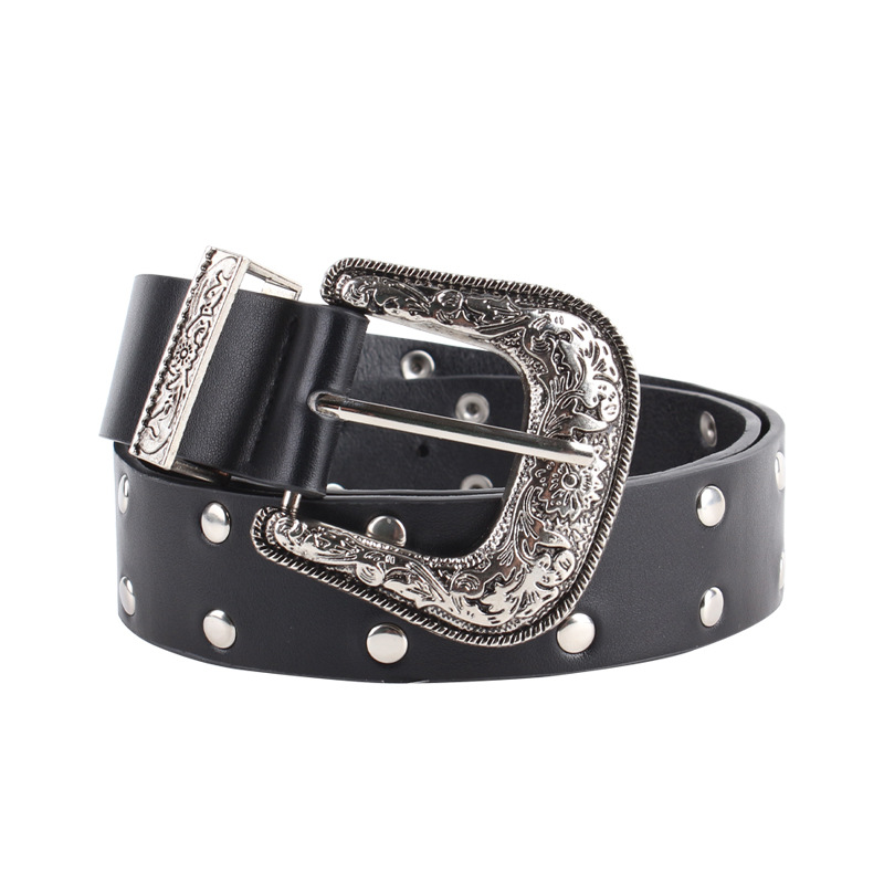 Belt Female American Riveted Metal Buckle Spice Girl Millennium Sewn Style Y2k Retro European Fan Heavy Industry Punk Belt Female Item Picture