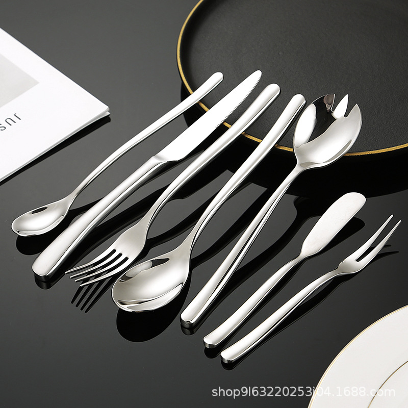 Stainless Steel Tableware French Moonlight Series Western Tableware Thickened Knife Fork Spoon Service Spoon Dessert Spoon High-Grade Tableware details Picture