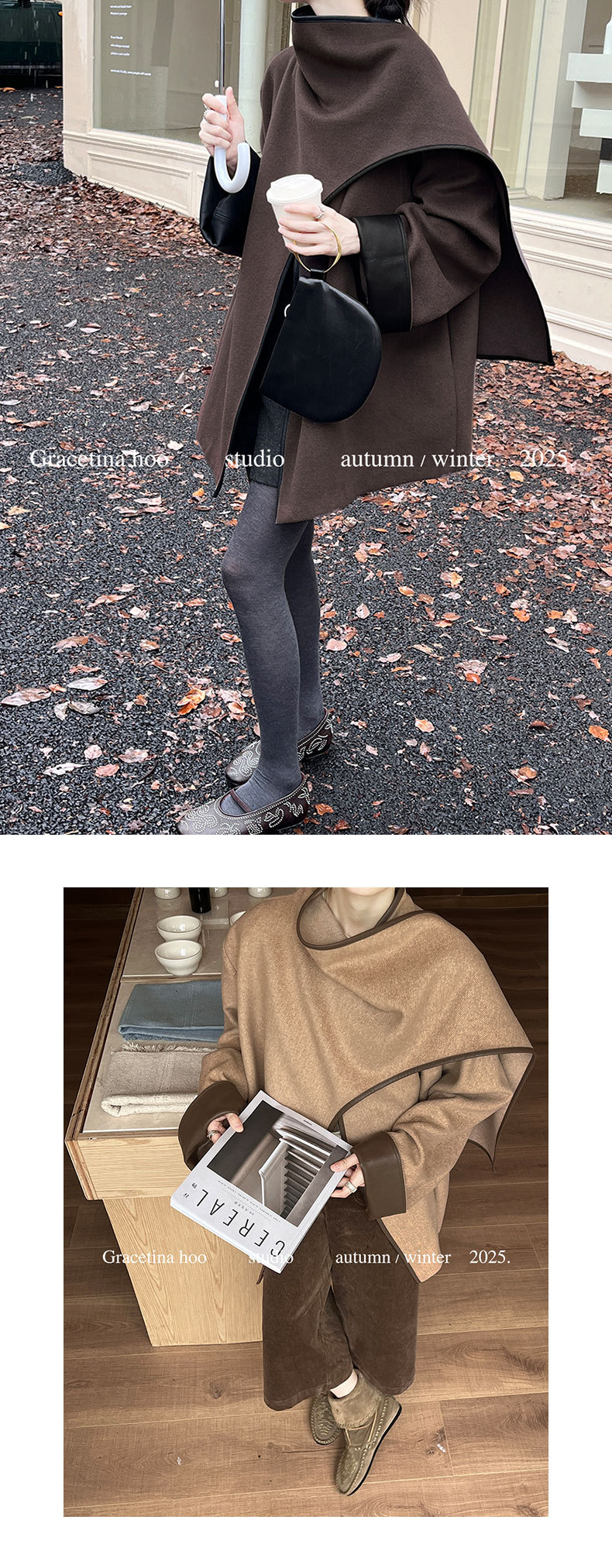 初打十三行秋冬新款法式50羊毛大衣围脖领撞色百搭外套女WTA641详情3