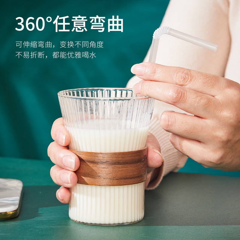 100 Bendable Retractable Disposable Pregnant Drink Straws Individual Paper Packaging Plastic Children's Household Application Scenario