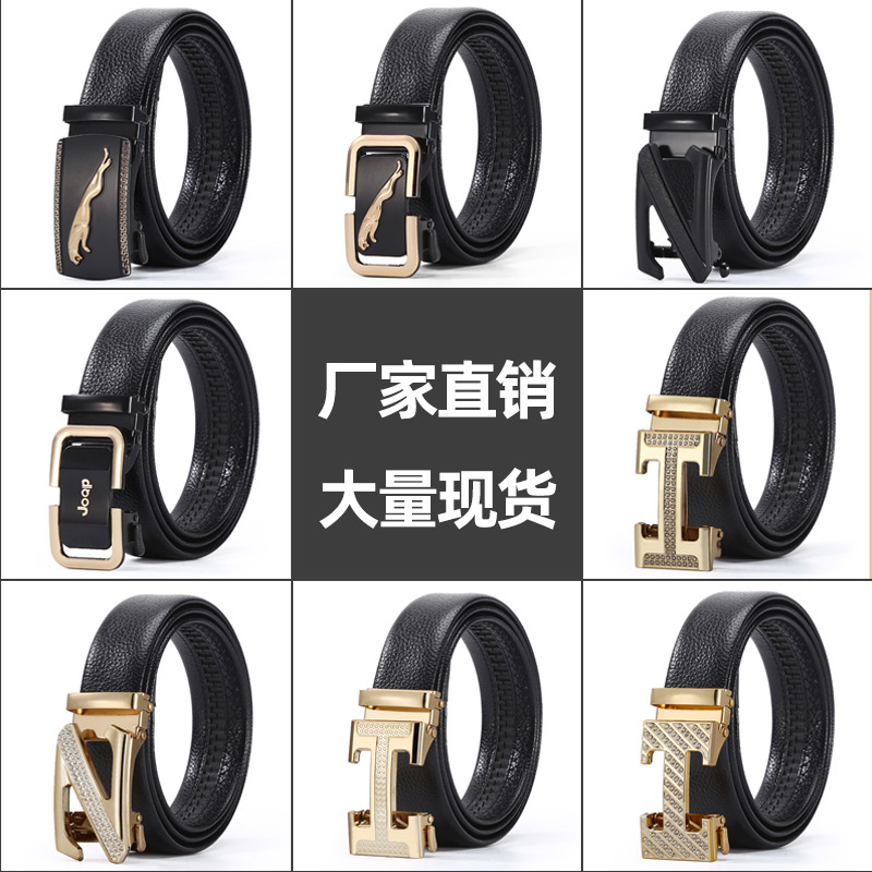 Men's Leather Belt Automatic Buckle Leather Belt Youth Leisure Business Buckle Men's Letter Belt