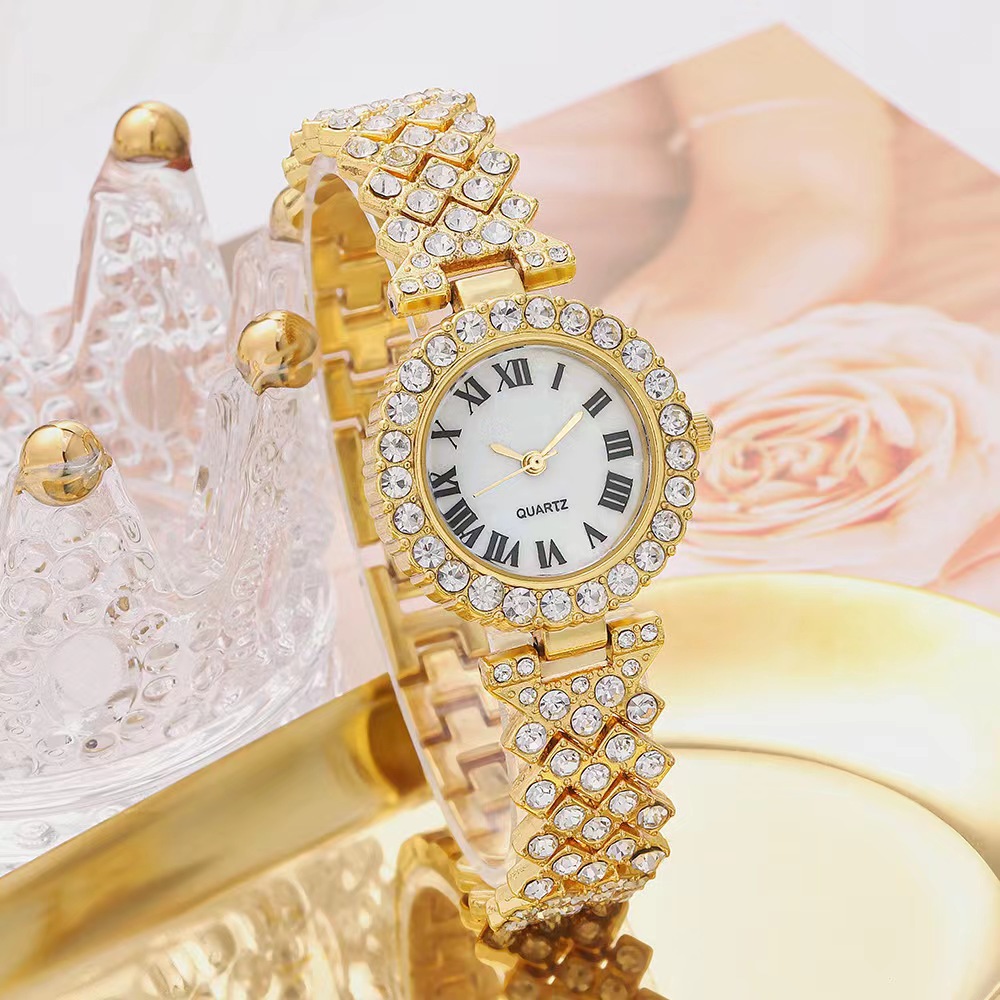2024 New cross-border export bestseller Casual Fashion diamond-encrusted simple Roman Pattern women's Watch six-piece gift box set Item Picture