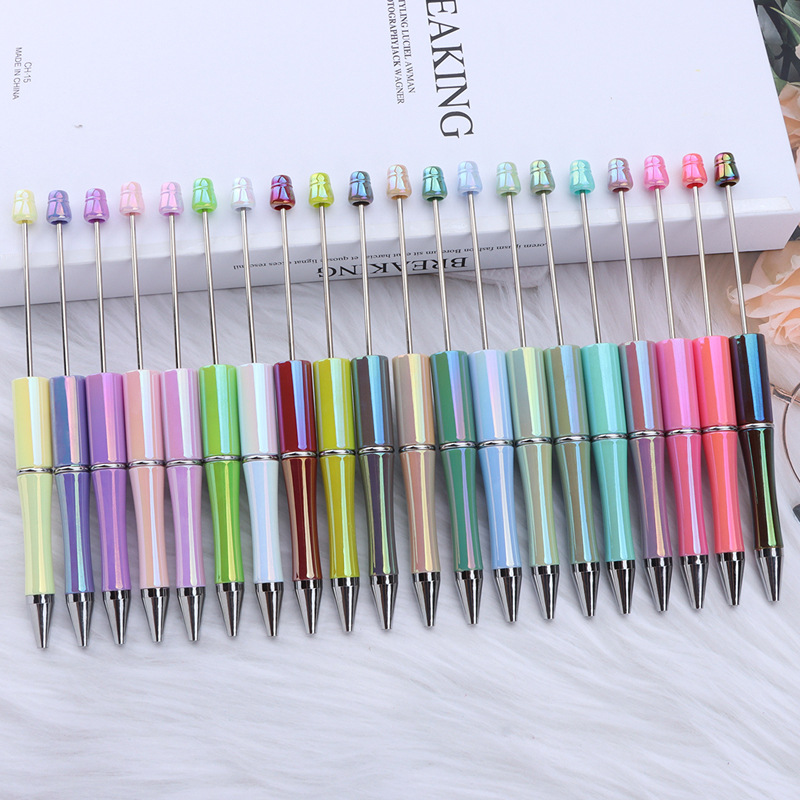 Spot Wholesale Diy Colorful Beaded Pen Uv Dazzling Beaded Pen Ball Pen Electroplated Pen Rod Gradient Color Beaded Pen Specification drawing