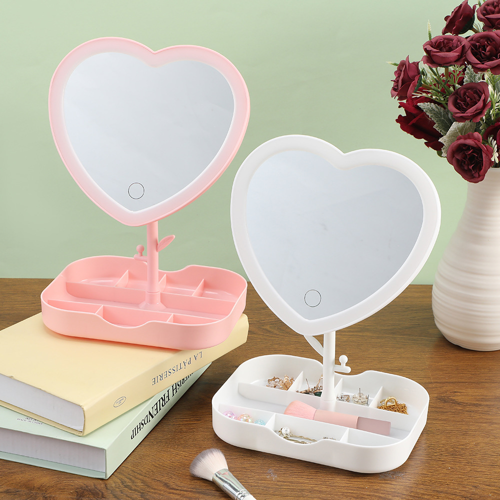 2025爆款一体式美妆镜女爱心树枝干挂饰宿舍台式桌面收纳盒日用百货卫浴洗漱用品详情3