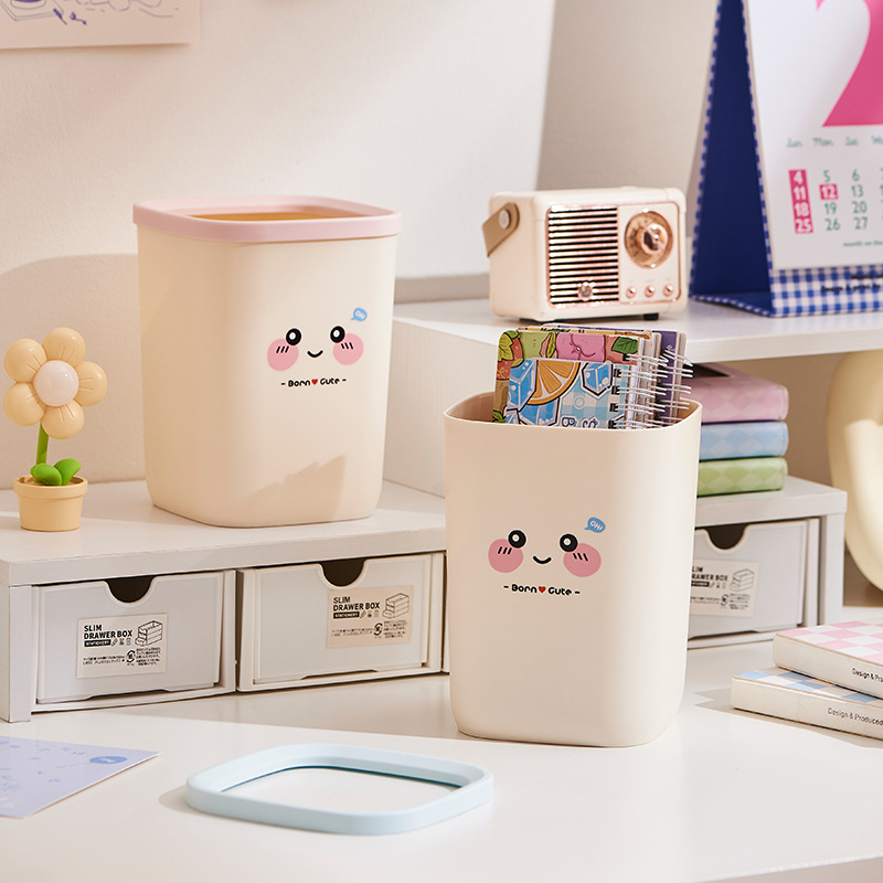 Cute multi-functional household storage bucket, desktop stationery bucket with pressure ring, student dormitory, office and wastebasket storage