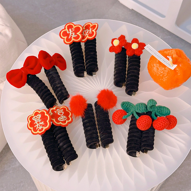 New Year's edition for children: Red bow, telephone line, hair tie, braid, ponytail, bun, hair rope, girls' hair accessory Specification image
