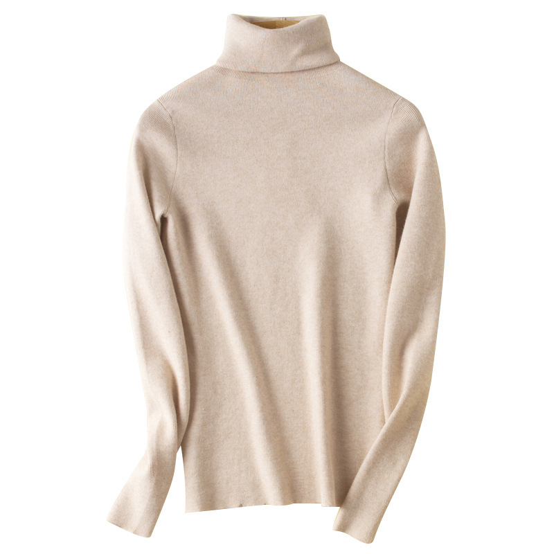 High-neck sweater women's autumn and winter tight-fitting pullover knitted sweater 2022 new style pile collar pit strip versatile base layer Item Picture