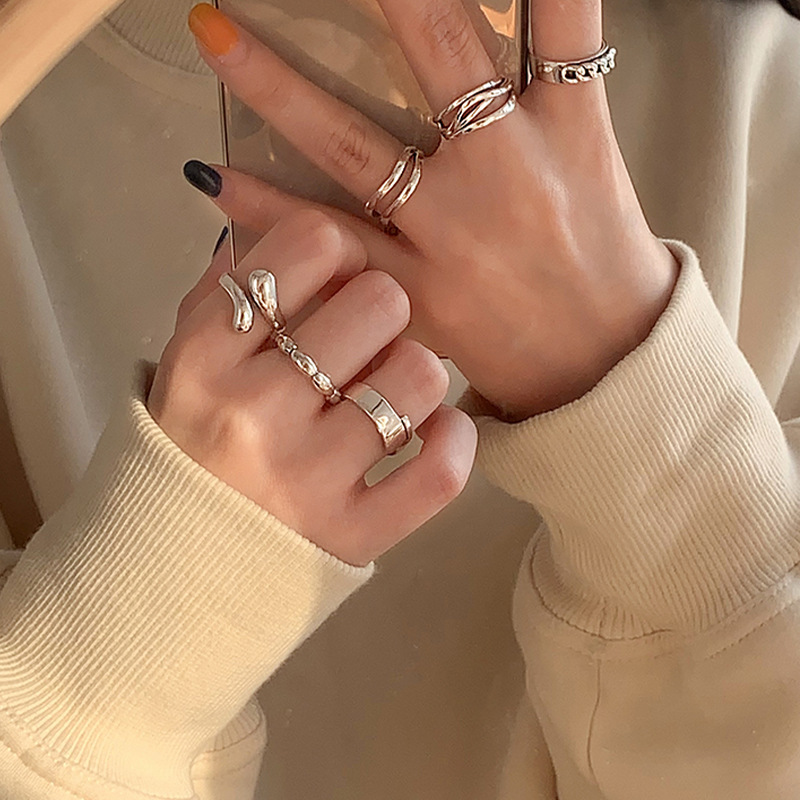 Korean version niche design sense 925 sterling silver cold style ring, women's non-fading retro heavy industry ring jewelry wholesale Specification image