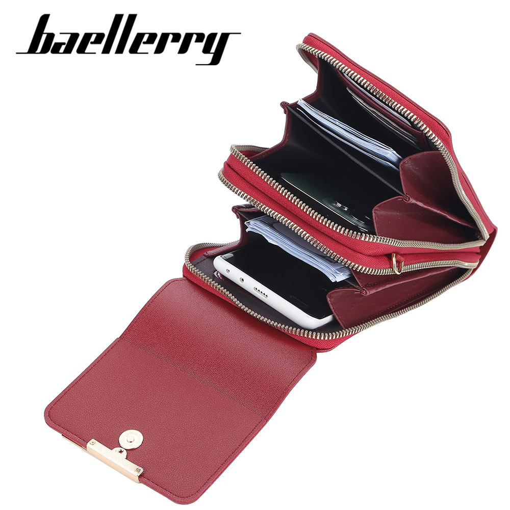 Baellerry2022新款可触屏手机包女韩版多功能双层拉链钱包斜挎包详情图2