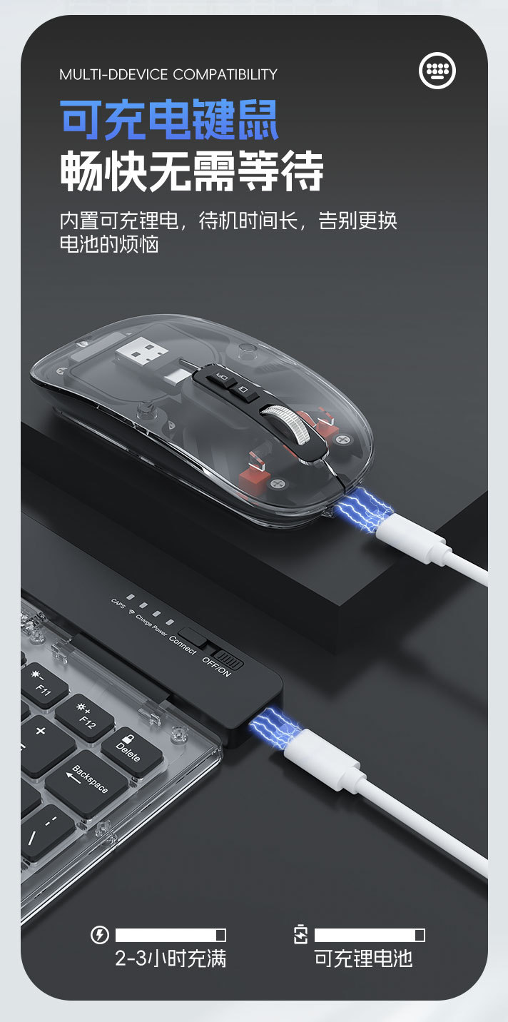 无线蓝牙键盘鼠标组合套装透明风静音可充电平板电脑外接键鼠组合详情4