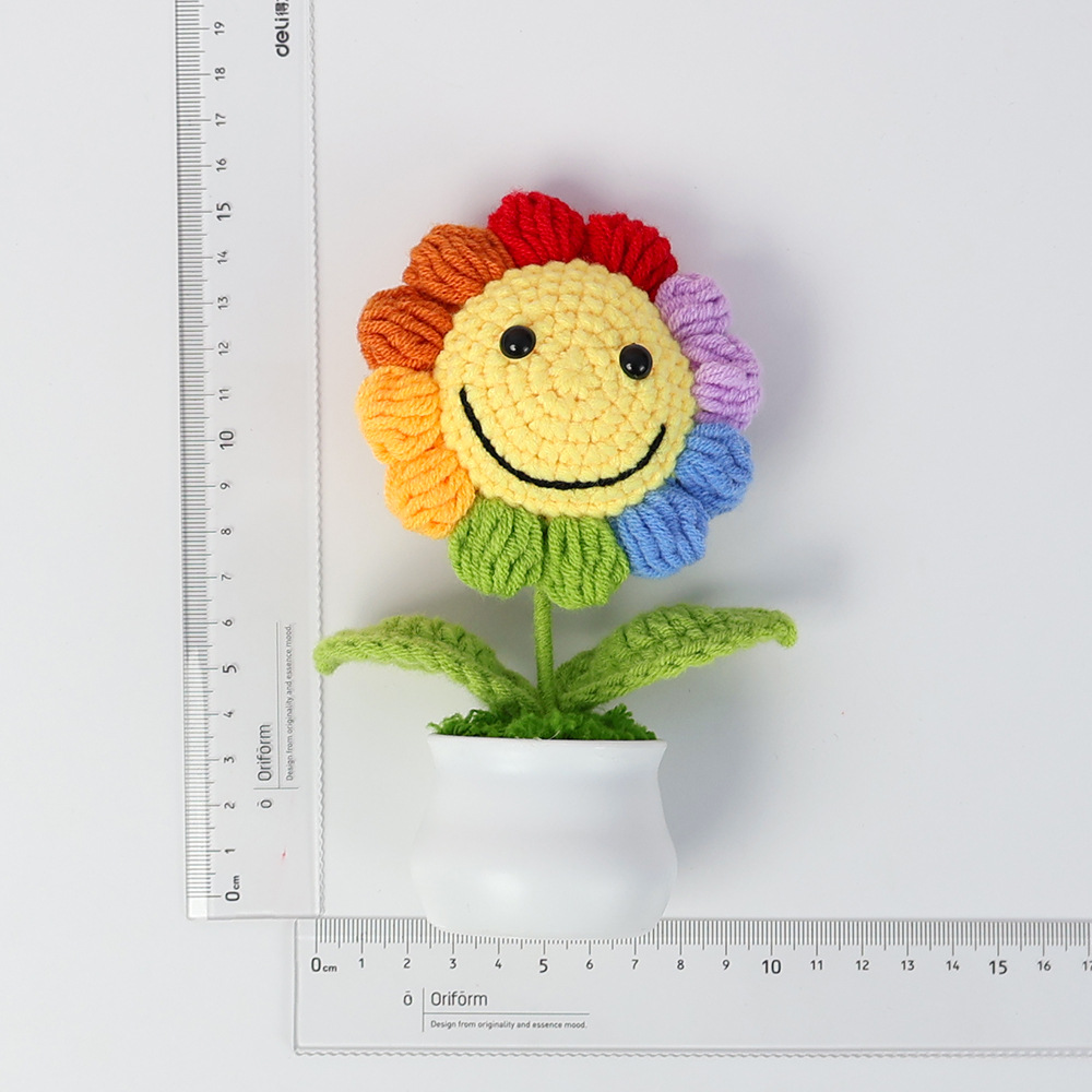 成品跨境毛线向日葵盆栽仿真花书房桌面摆件开学季教师节小礼物详情8