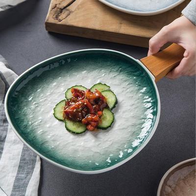 日式陶瓷盘子石纹家用带把手牛排盘创意平盘西餐餐盘甜品盘菜盘碟