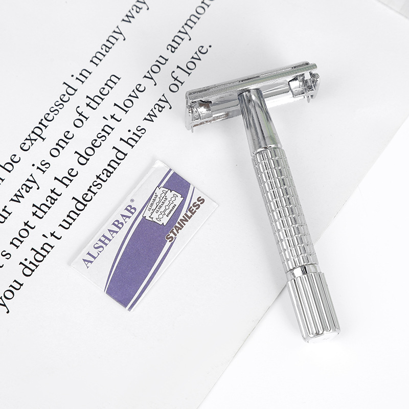 ALSHABAB吉派新款银色男士刮毛刀旋开式刀架双面剃须便携全身水洗手动刮胡刀