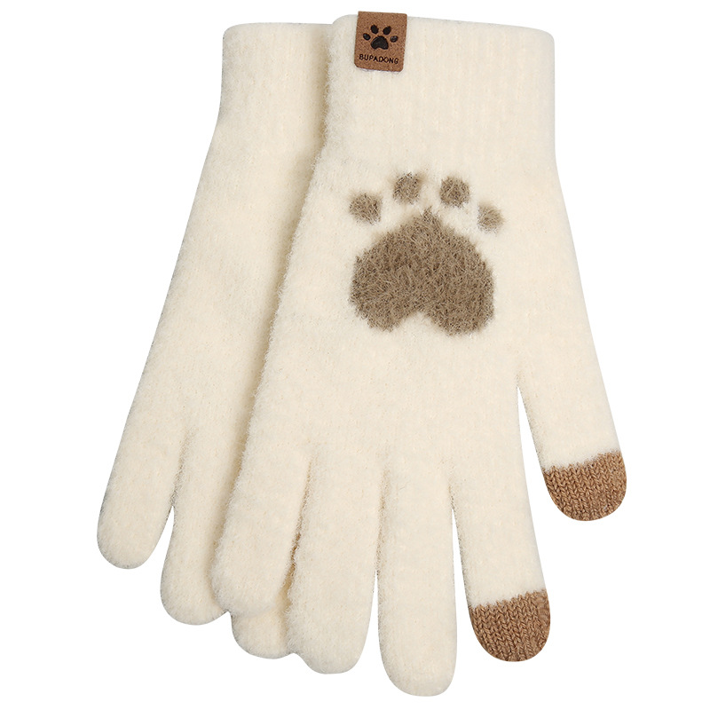 Nueva Señora Caliente guantes de punto otoño invierno a prueba de frío más peluche más grueso lindo dibujos animados pantalla táctil guantes al por mayor Item Picture