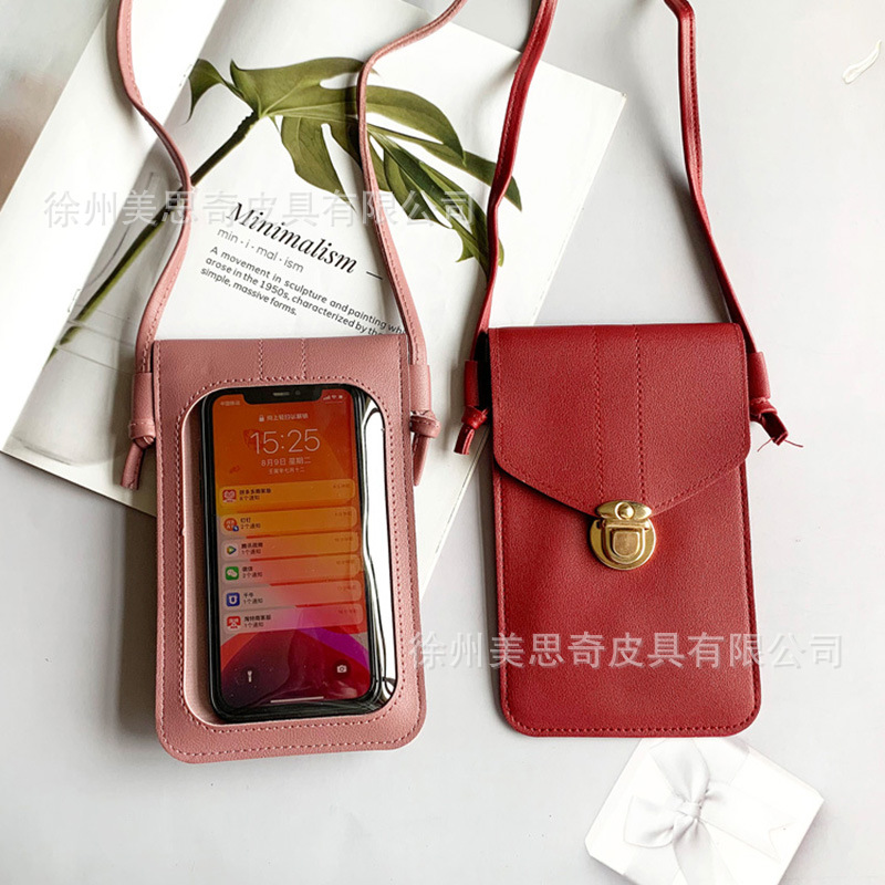 New Touch Screen Mobile Phone Bag Transparent Spot Women's Shoulder Bag Buckle Small Bag Simple Women's Change Card Bag Specification drawing
