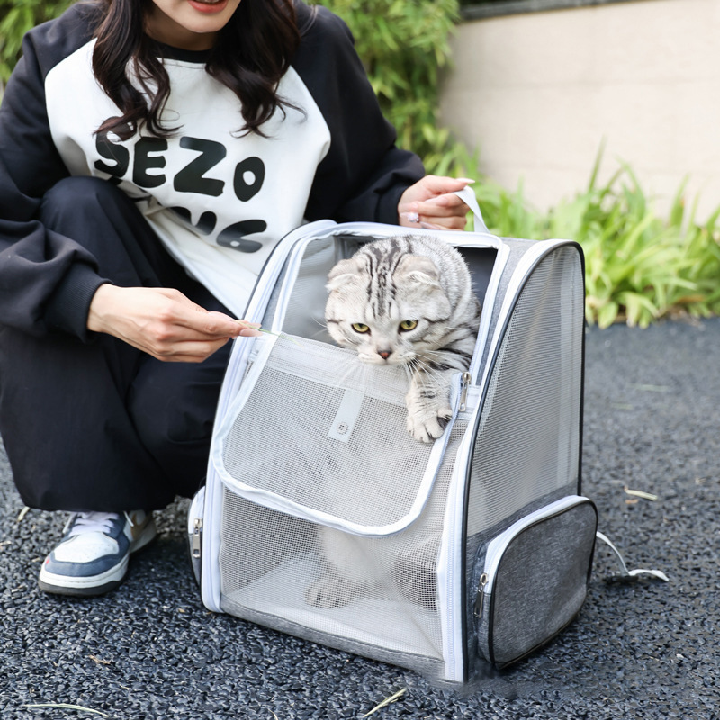 Portable breathable double-shoulder cat bag, foldable cat bag for outdoor travel