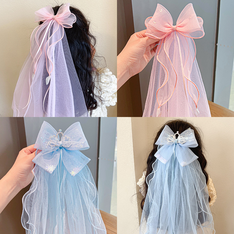 Girls' Veil Princess Hairpin Birthday Crown Ice Children's Day Hairpin Headpin Bow Streamer Net Gauze Hairpin Application Scenario