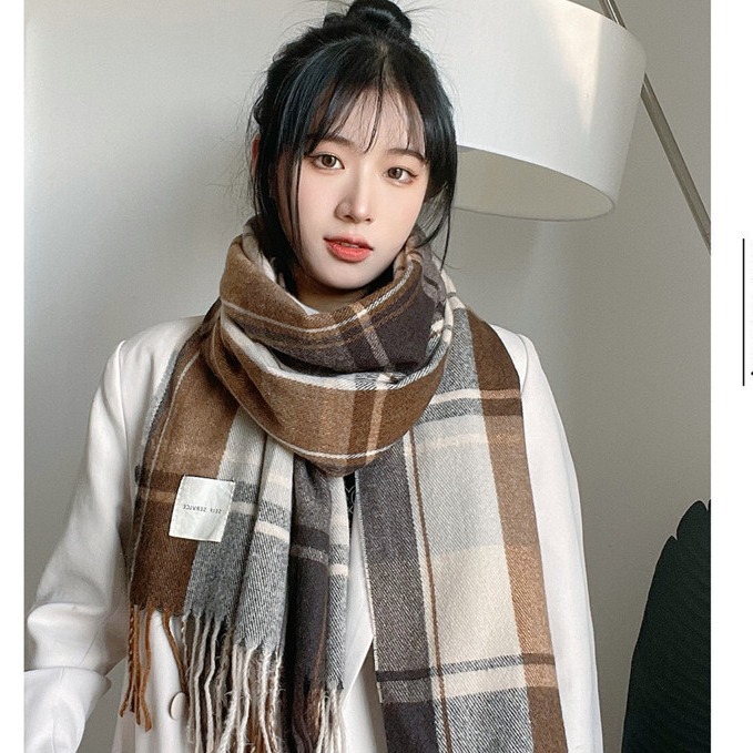 围巾男女秋冬季格子学生围脖韩版百搭保暖披肩女仿羊绒时尚百搭