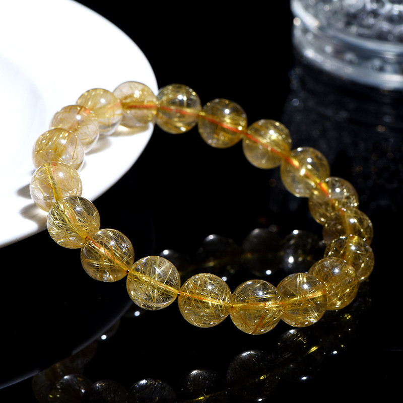 Jiuya Crystal Natural Gold hairpin Round Bead Bracelet, Yellow hairpin loose Bead bracelet, direct sales from the bead matching factory details Picture