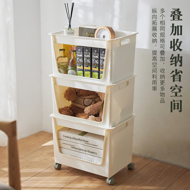 日式带盖滚轮厨房卫生间组合夹缝式收纳置物架居家办公桌面收纳盒