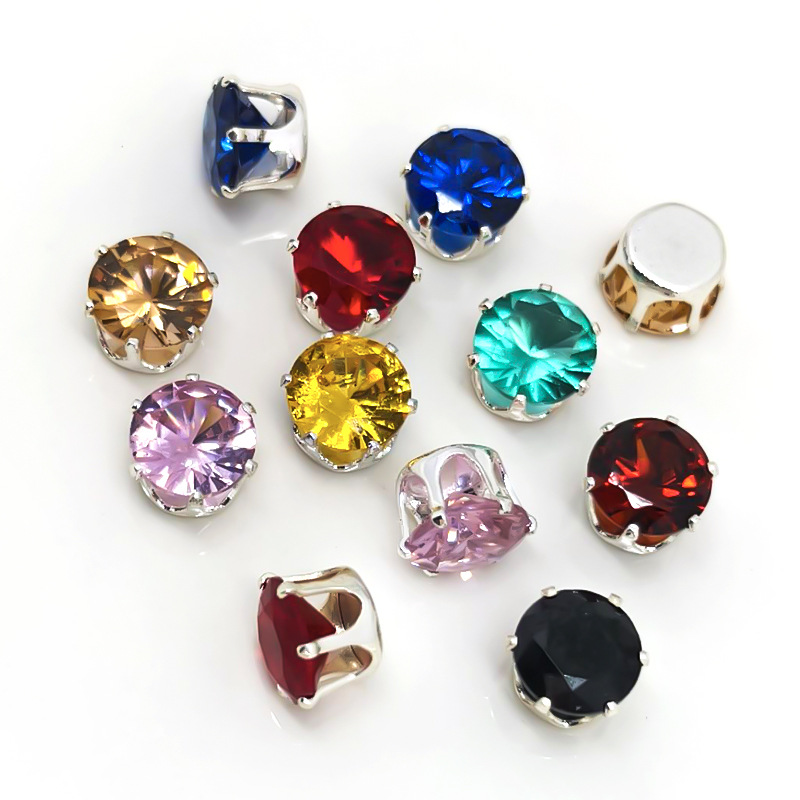 正方彩色水晶锆单爪空台圆形六抓钻diy隔珠串珠锆石爪钻铜镀厚银详情16