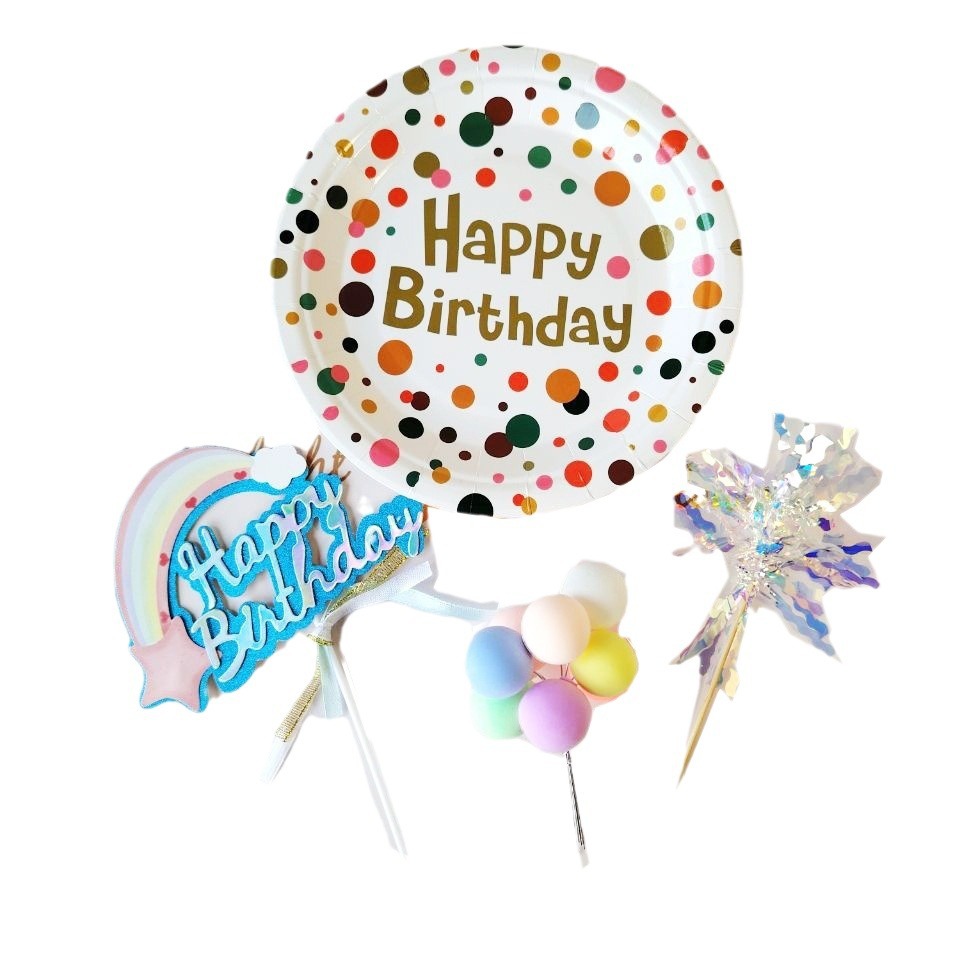 Cake flag arrangement, birthday party flag arrangement, cake plate, macaron, colorful ball and card arrangement Item Picture