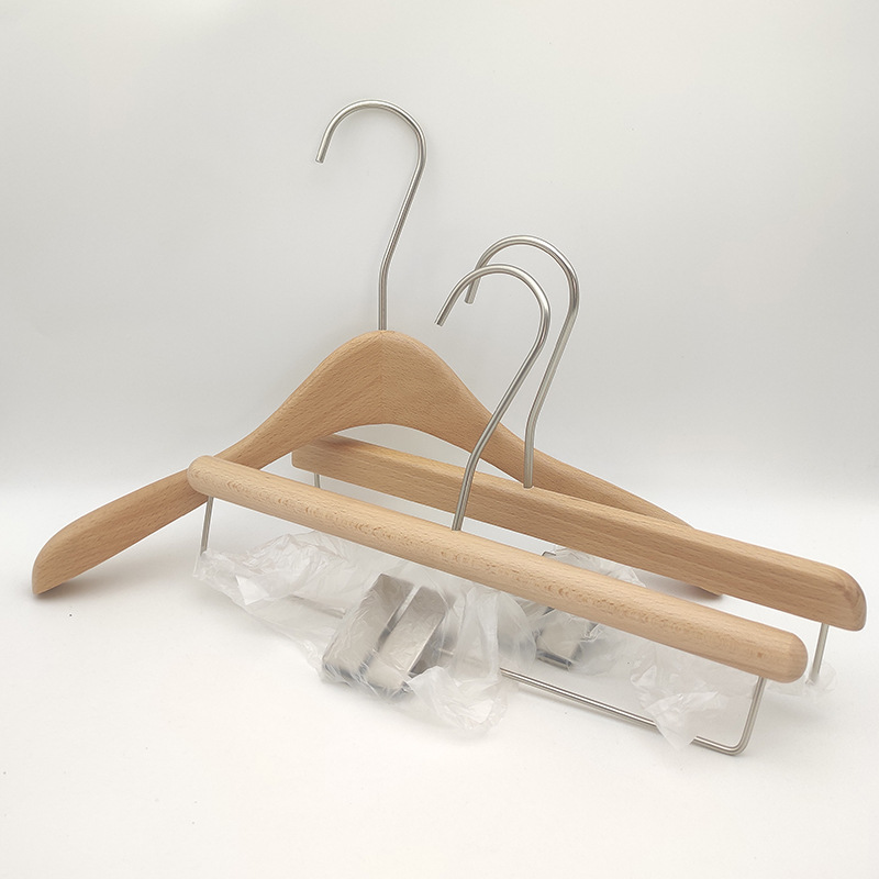Women's clothing store with beech wood hangers, square and round head hangers, simple design, home hangers, straight edge round stick pants racks Specification image