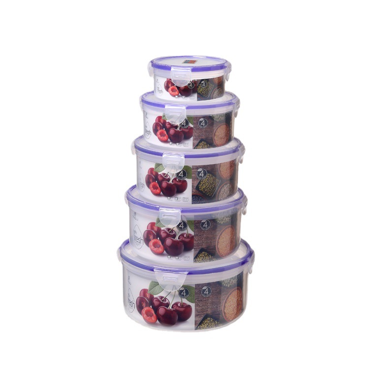 Household silicone sealed food storage box, food-grade refrigerator special round transparent plastic storage box, microwave lunch box