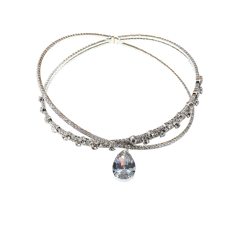 Zircon water drop hairband, large gemstone hairband, headwear, collar, neckband, rhinestone slimming, cross collarbone chain necklace Item Picture
