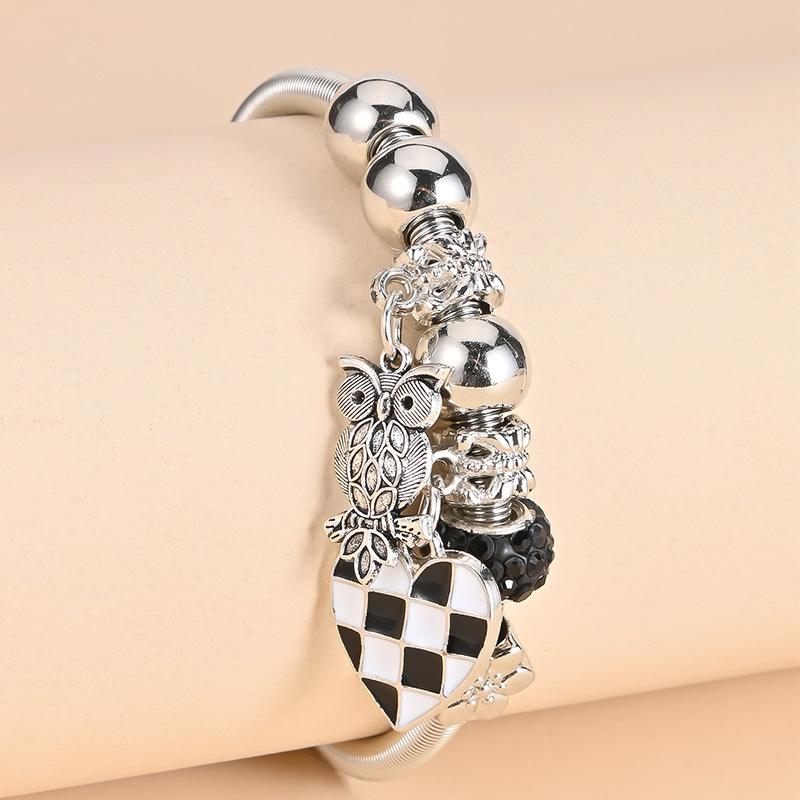 Bin Li Bl001 Europe And The United States Diamond Love Animal Owl Black And White Grid Spring Bracelet Female Crystal Small Fresh Bracelet details Picture
